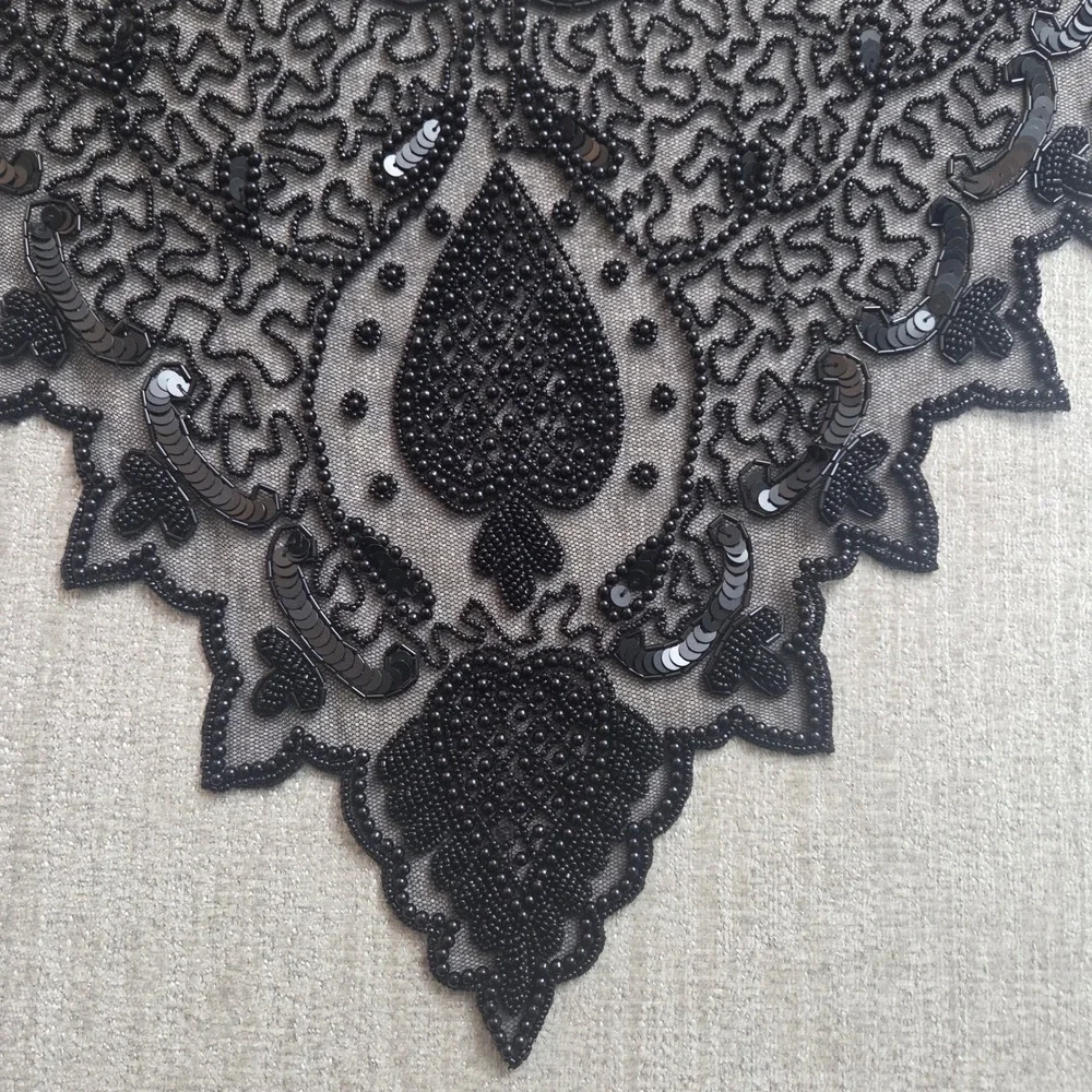 Smithsonian Institution Black Beaded Sequin Victorian Bib Collar Vintage Scarf